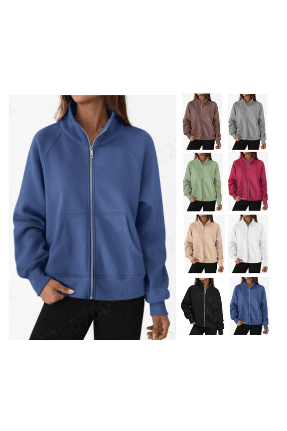 Sweatshirts for Women Full Zip up Long Sleeve Cardigan Hoodless Drawstring Tops Sports Athletic Gym Active Casual Tops