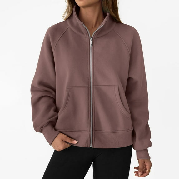 BLCHUNen Sweatshirts for Women Full Zip up Long Sleeve Cardigan Hoodless Drawstring Tops Sports Athletic Gym Active Casual Tops