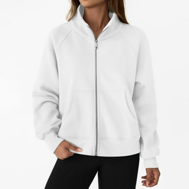 BLCHUNen Sweatshirts for Women Full Zip up Long Sleeve Cardigan Hoodless Drawstring Tops Sports Athletic Gym Active Casual Tops