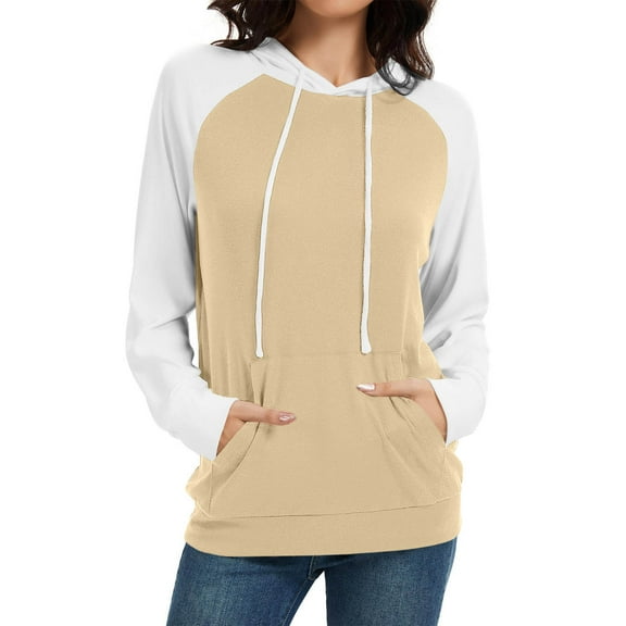 BLCHUNen Sweatshirts for Women Hooded Drawstring Pullover Casual Fall Tops with Pocket Leisure Workout Long Sleeve Tops