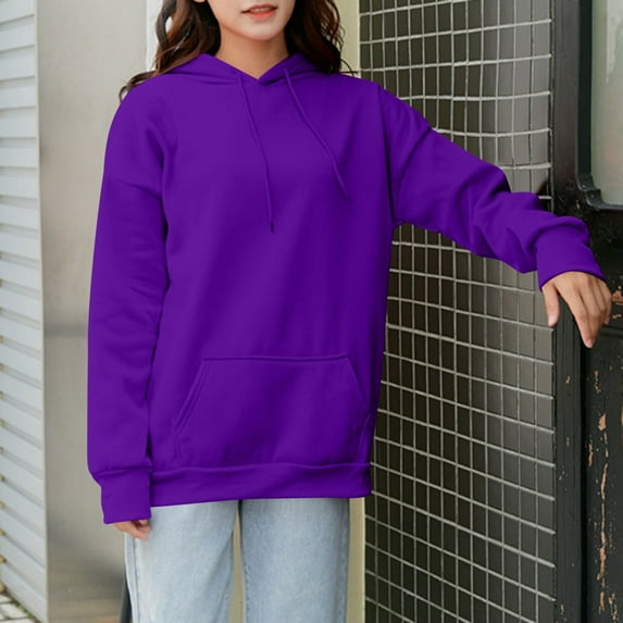 BLCHUNen Sweatshirts for Women Hooded Pullover Long Sleeve Drawstring Loose Casual Workout Sports Fall Top with Pockets