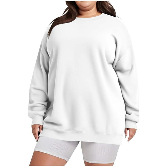 BLCHUNen Sweatshirts for Women Plus Size Fleece Pullover Long Sleeve Round Neck Workout Sports Gym Active Elastic Casual Tops