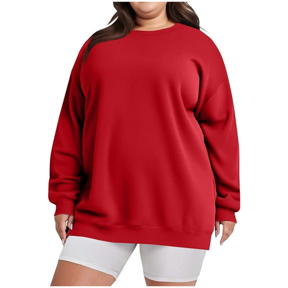 BLCHUNen Sweatshirts for Women Plus Size Fleece Pullover Long Sleeve Round Neck Workout Sports Gym Active Elastic Casual Tops