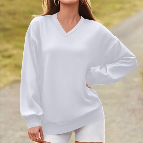 BLCHUNen Sweatshirts for Women V Neck Pullover Long Sleeve Fall Shirts Loose Breathable Casual Workout Tops