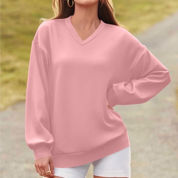 BLCHUNen Sweatshirts for Women V Neck Pullover Long Sleeve Fall Shirts Loose Breathable Casual Workout Tops