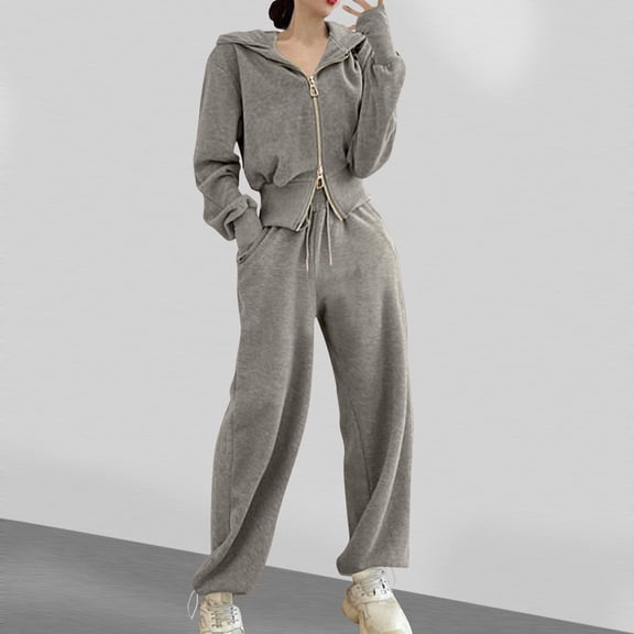 BLCHUNen Sweatsuits Sets for Women Long Sleeve Hooded Pullover Double Zipper Casual Workout Running Sports Tracksuits Sets