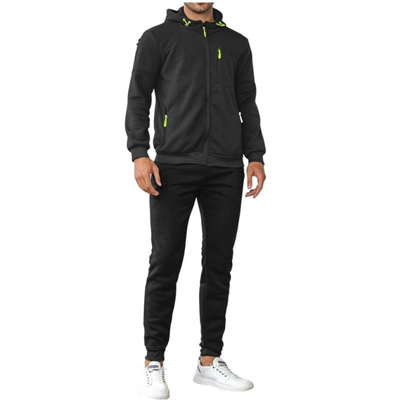 BLCHUNen Sweatsuits for Men 2 Piece Casual Zip up Sweatshirt Hoodies Elastic High Waisted Workout Pants Outfits(XXL,Black