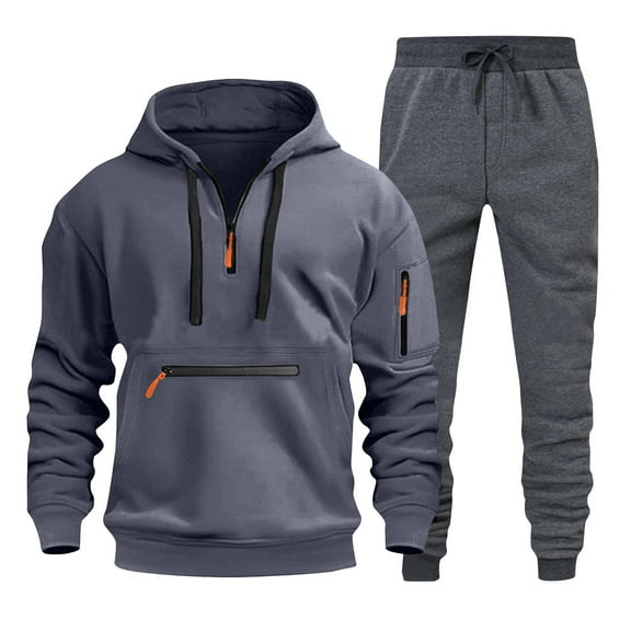 BLCHUNen Sweatsuits for Men 2 Piece Sets Hooded Pullover Long Sleeve Zipper Drawstring Casual Workout Tracksuits Sets with Multi Pocket