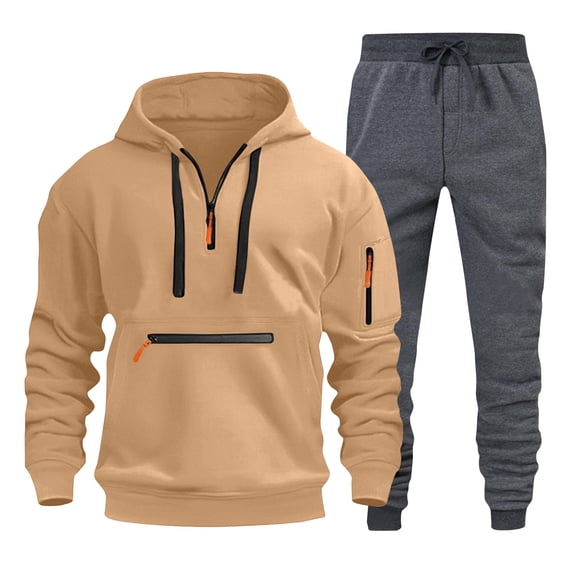 BLCHUNen Sweatsuits for Men 2 Piece Sets Hooded Pullover Long Sleeve Zipper Drawstring Casual Workout Tracksuits Sets with Multi Pocket