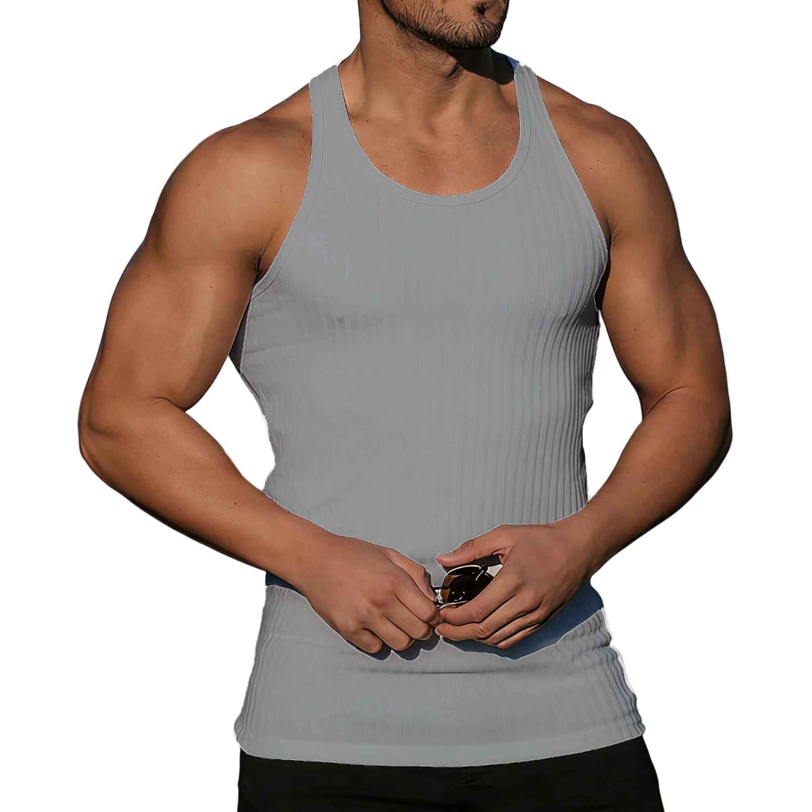 BLCHUNen Tank Tops for Men Fitting Crew Neck Summer Workout Tops Ribbed ...