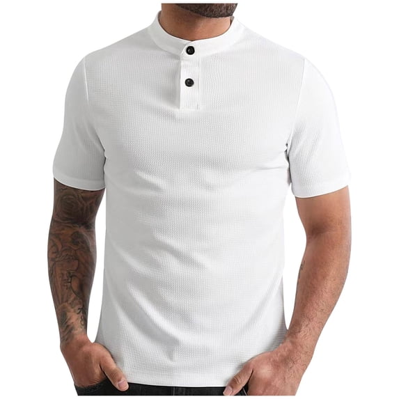 BLCHUNen Tops for Men Trendy Button Pullover Crew Neck Short Sleeve Lightweight Breathable Workout Gym Sports Casual Tee Shirts