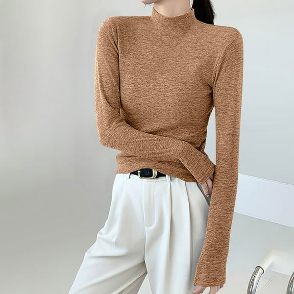 BLCHUNen Tops for Women Long Sleeve Pullover High Neck Loose Breathable Stretch Casual Sports Active Athletic Trendy Work Blouses