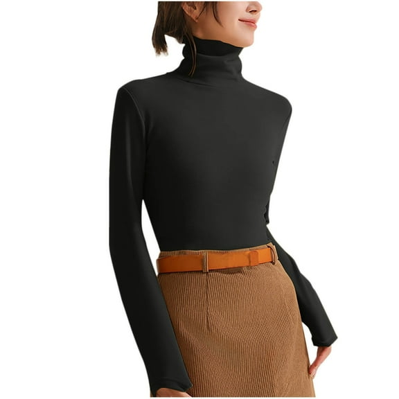 BLCHUNen Tops for Women Long Sleeve Shirts Pullover High Neck Slim Fitted Stretch Lightweight Active Sports Trendy Fall Blouses