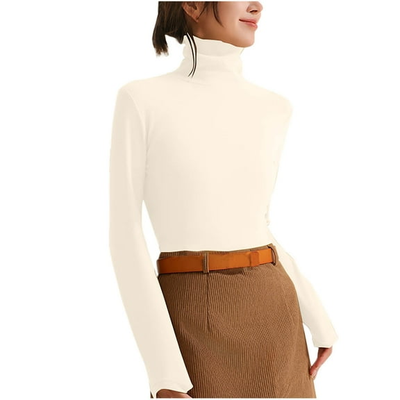 BLCHUNen Tops for Women Long Sleeve Shirts Pullover High Neck Slim Fitted Stretch Lightweight Active Sports Trendy Fall Blouses