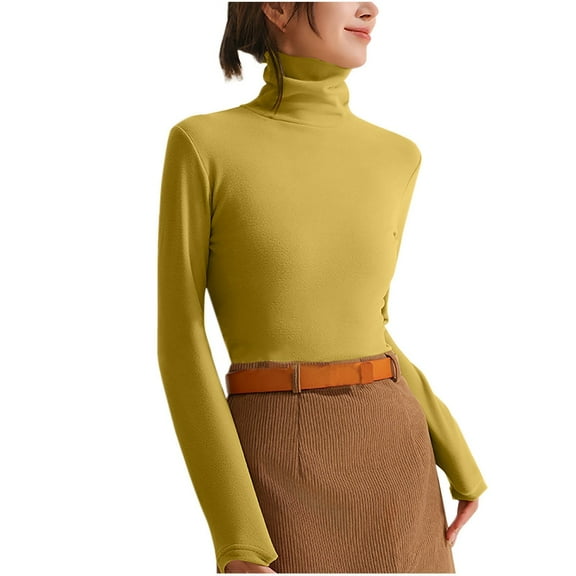 BLCHUNen Tops for Women Long Sleeve Shirts Pullover High Neck Slim Fitted Stretch Lightweight Active Sports Trendy Fall Blouses