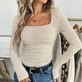 thumbnail image 1 of BLCHUNen Tops for Women Long Sleeve Striped Square Neck Pullover Slim Fitted Casual Outdoor Sports Active Fall Blouses, 1 of 8