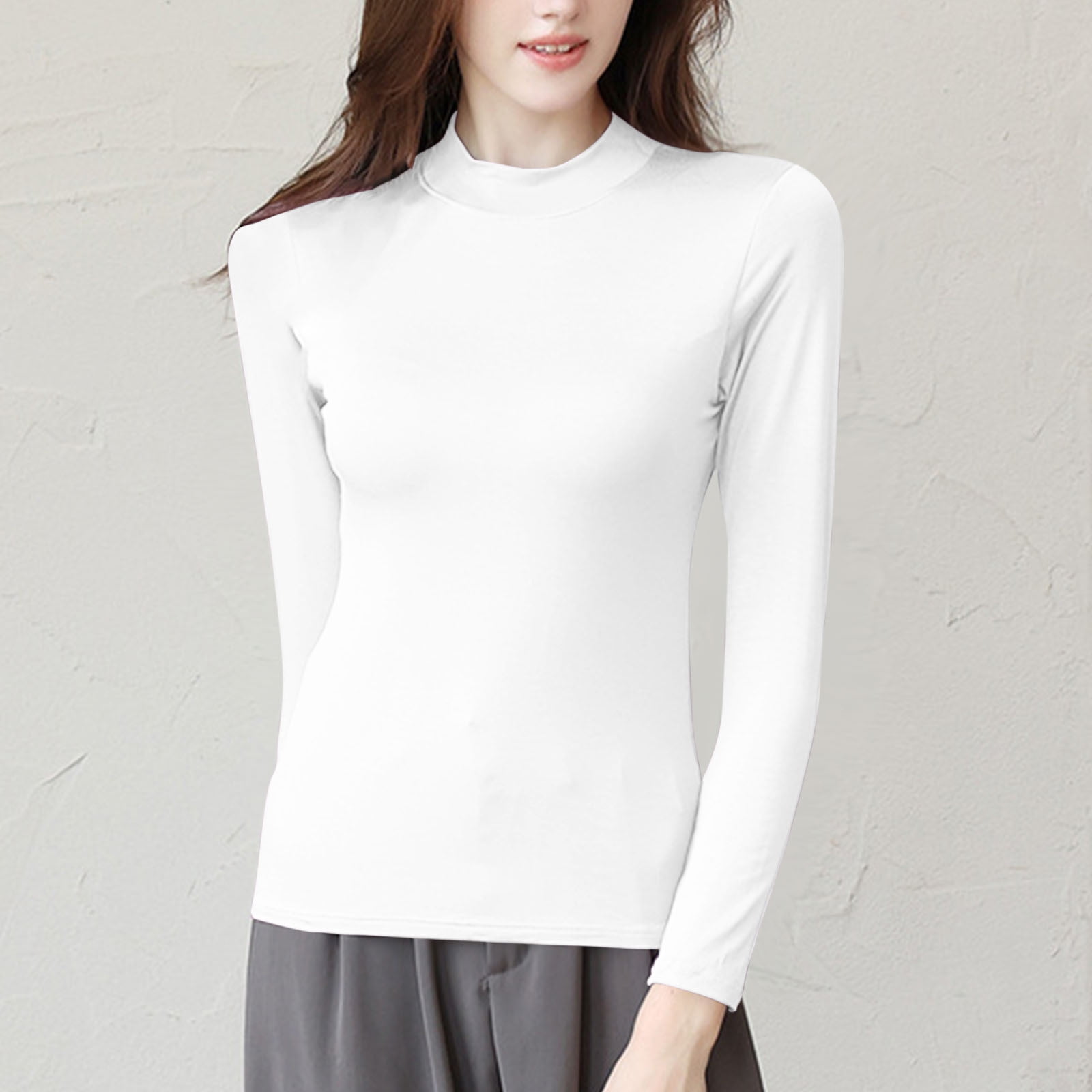 BLCHUNen Tops for Women Long Sleeve Trendy Pullover Slim Fitted Stretch ...