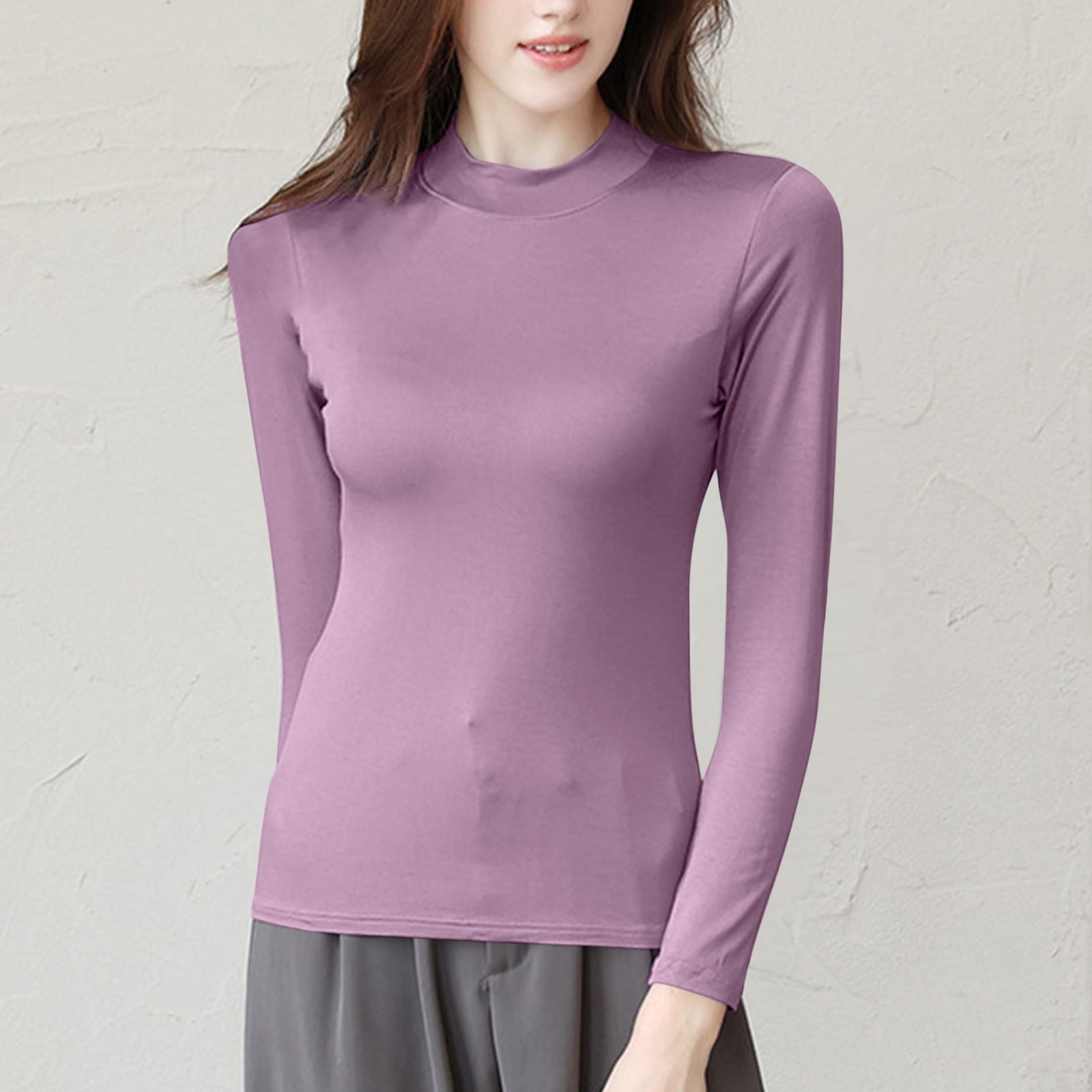 BLCHUNen Tops for Women Long Sleeve Trendy Pullover Slim Fitted Stretch ...