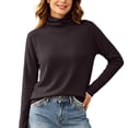 thumbnail image 1 of BLCHUNen Tops for Women Turtleneck Casual Loose Fall Basic Tops Long Sleeve Pullover Solid Color Shirts,XXXXL,Coffee, 1 of 6