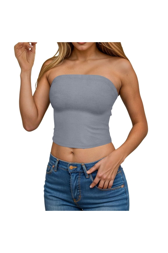 Tube Tops for Women Cropped Pullover off Shoulder Slim Fitted Base Layer Summer Going out Tank Tops
