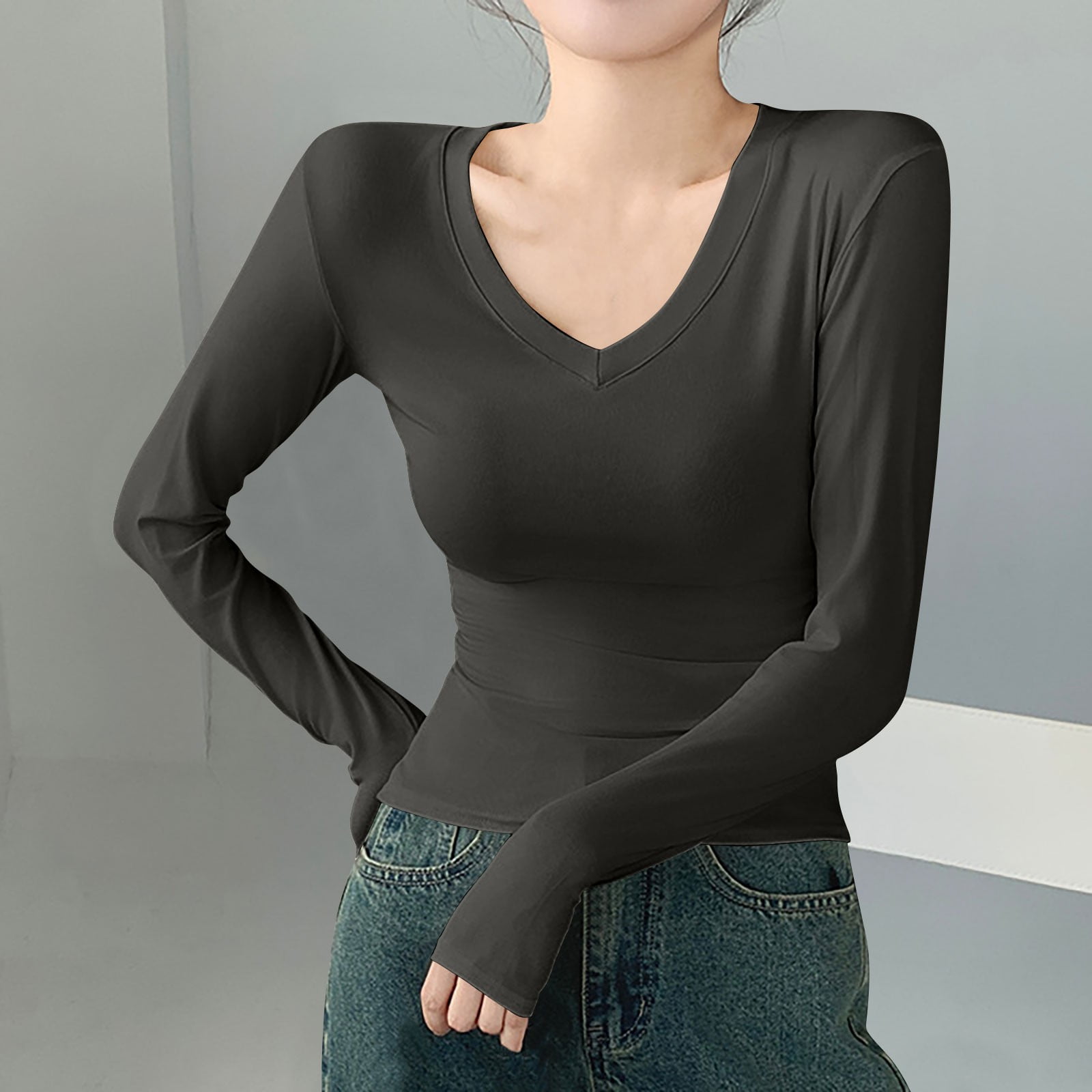 BLCHUNen Underwear Shirts for Women Long Sleeve Slim Fitted Pullover V ...