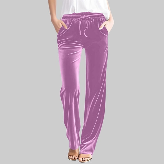 BLCHUNen Velvet Pants for Women Casual Velour Plush Wide Leg Drawstring Loose Breathable Homewear Sleep Lounge Pajamas Fall Trousers