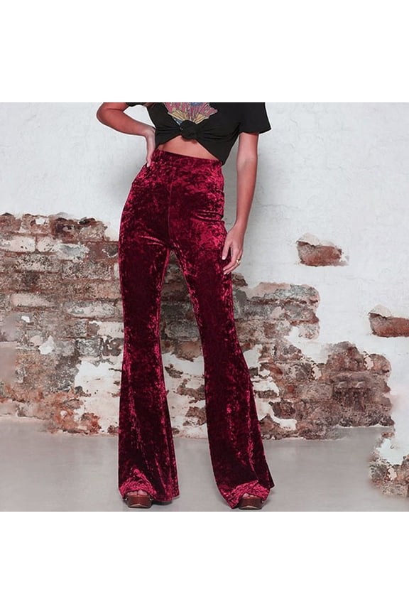 Velvet Pants for Women Velour Plush Casual Elastic High Waist Boot Cut Lightweight Loungewear Wide Leg Pants