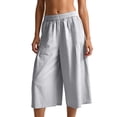 thumbnail image 1 of BLCHUNen Wide Leg Pants Woman Capris Ruched Elastic Waisted Summer Breathable Travel Loose Casual Crop Pants with Pockets, 1 of 7