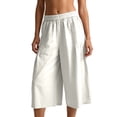 thumbnail image 1 of BLCHUNen Wide Leg Pants Woman Capris Ruched Elastic Waisted Summer Breathable Travel Loose Casual Crop Pants with Pockets, 1 of 7