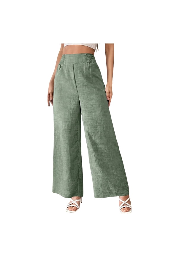 Wide Leg Pants Woman Elastic High Waisted Lightweight Summer Casual Pull on loose Pants Beach Trousers