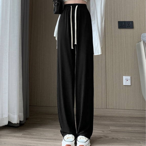 BLCHUNen Wide Leg Pants for Women Casual Drawstring Elastic High Waist Lightweight Comfy Loungewear Pajamas Pants