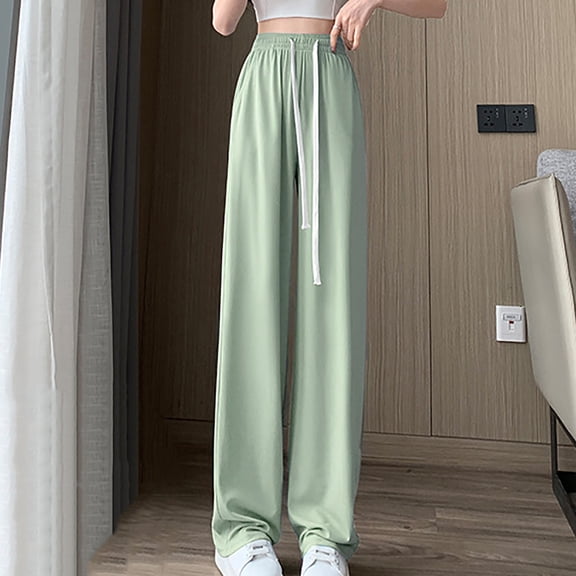 BLCHUNen Wide Leg Pants for Women Casual Drawstring Elastic High Waist Lightweight Comfy Loungewear Pajamas Pants