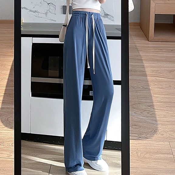 BLCHUNen Wide Leg Pants for Women Casual Drawstring Elastic High Waist Lightweight Comfy Loungewear Pajamas Pants