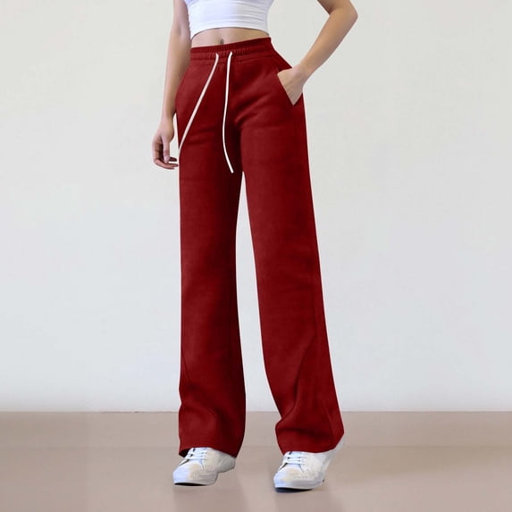 BLCHUNen Wide Leg Pants for Women Casual Fleece Drawstring Elastic Loose Workout Gym Active Exercise Sports Pants with Pockets