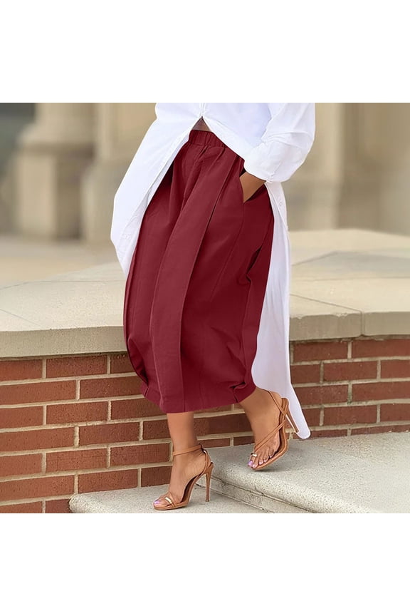 Women Capri Pant Baggy Ruched Elastic Waist Summer Casual Fashion Cropped Pants Pleated Front Balloon Pants with Pocket