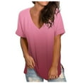 thumbnail image 1 of BLCHUNen Women's V Neck T Shirts Gradient Color Short Sleeve Side Split Tops Comfortable Summer Loose Tees, 1 of 7