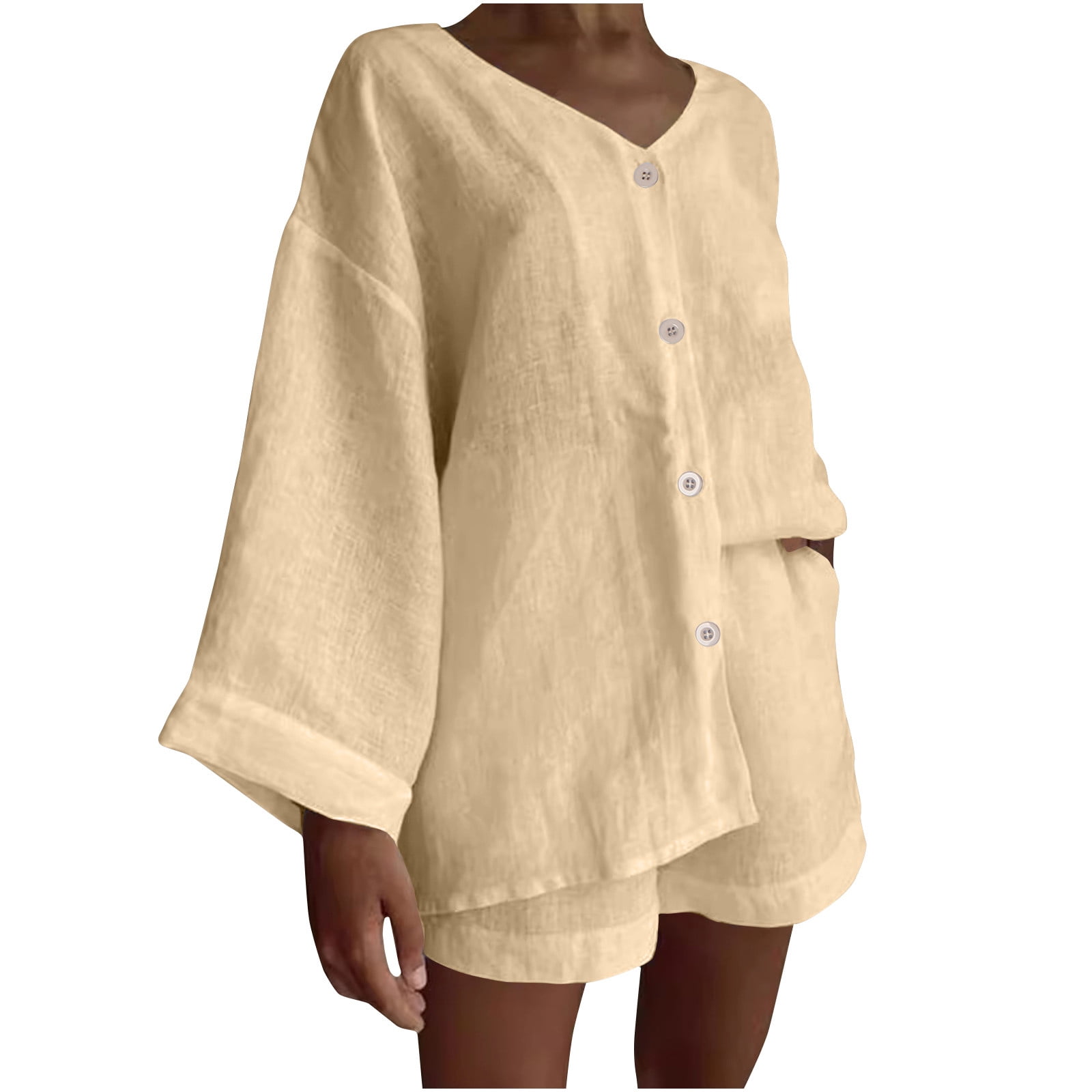 BLCHUNen Womens 2 Piece Outfits Beach Outfits Long Sleeve Drop Shoulder ...