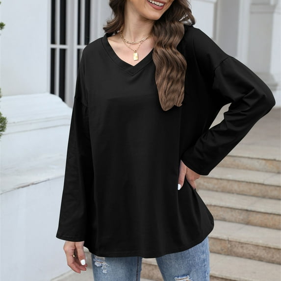 BLCHUNen Womens Blouses Long Sleeve Cotton V Neck Pullover Lightweight Loose Breathable Workout Gym Active Sports Tops