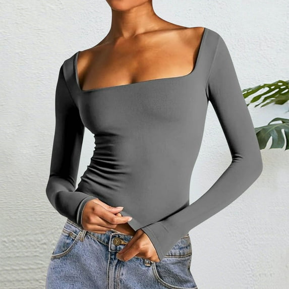 BLCHUNen Womens Blouses Slim Fitted Pullover Lightweight Base Layer Casual Comfy Fall Long Sleeve Tops