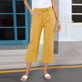 thumbnail image 1 of BLCHUNen Womens Capri Pants Casual Cotton Linen Drawstring Elastic Waist Button loose Cropped Pants with Pockets, 1 of 5