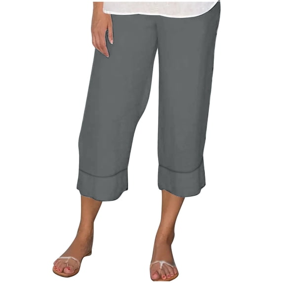 BLCHUNen Womens Capri Pants Straight Leg Ruched High Elastic Waisted Casual Loose Lightweight Crop Pants Summer