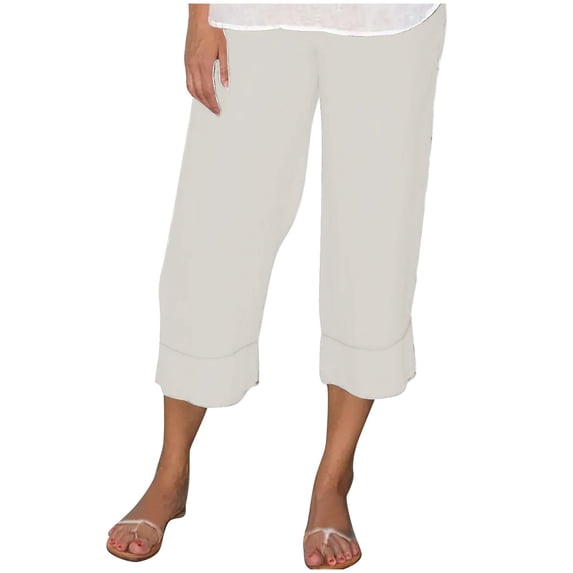 BLCHUNen Womens Capri Pants Straight Leg Ruched High Elastic Waisted Casual Loose Lightweight Crop Pants Summer
