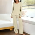 thumbnail image 1 of BLCHUNen Womens Long Sleeve Crew Neck Pullover Tops and Casual Pants Ribbed Knitted Loungewear 2 Piece Pajamas Sets, 1 of 8
