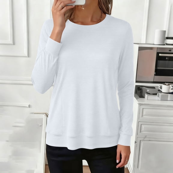 BLCHUNen Womens Pajamas Casual Crew Neck Sweatshirts Pullover Fitted Undershirts Leisure Fall Long Sleeve Tops