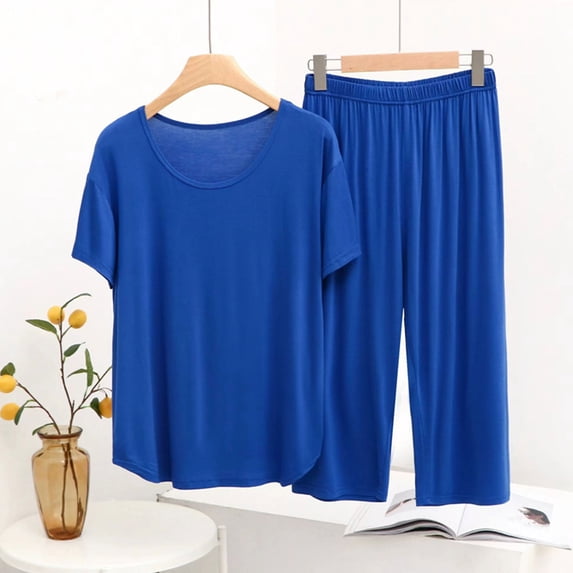 BLCHUNen Womens Pajamas Suits Short Sleeve Crew Neck Pullover Lightweight Loose Comfy Loungewear 2 Piece Outfits