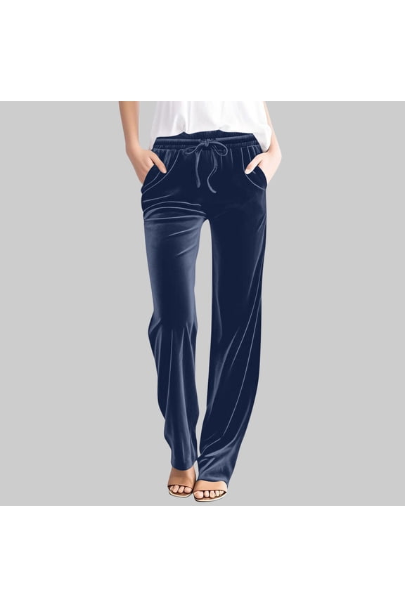 Womens Pants Casual Wide Leg Velour Plush Drawstring Loose Breathable Homewear Sleep Lounge Pajamas Fall Trousers