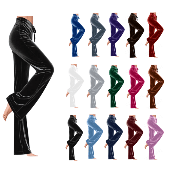 BLCHUNen Womens Pants Casual Wide Leg Velour Plush Drawstring Loose Breathable Homewear Sleep Lounge Pajamas Fall Trousers