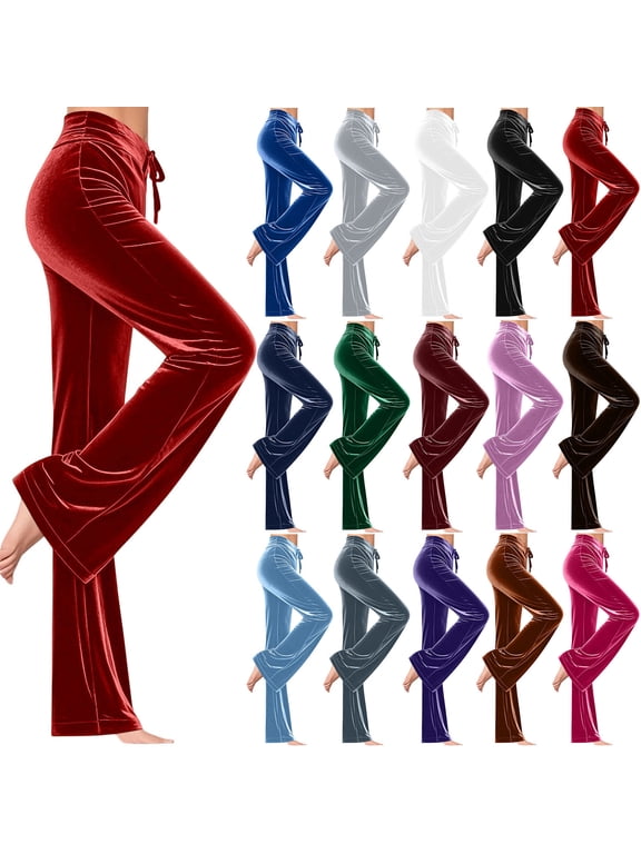 Womens Pants Casual Wide Leg Velour Plush Drawstring Loose Breathable Homewear Sleep Lounge Pajamas Fall Trousers