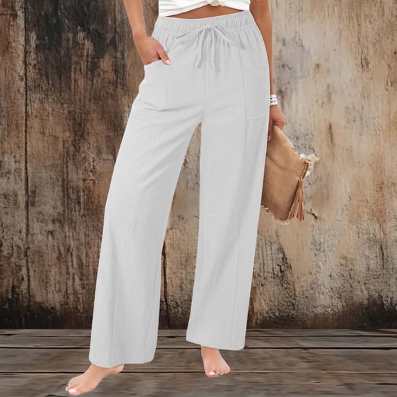 BLCHUNen Womens Pants Cotton Linen Drawstring Elastic Waist Lightweight Loose Breathable Summer Workout Pants with Pockets