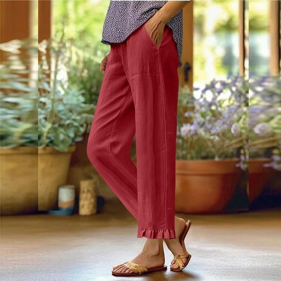 BLCHUNen Womens Pants with Pockets Lightweight Loose Ruffle Breathable Casual Summer Beach Travel Pants